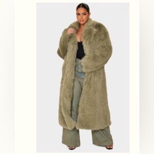 Green faux fur coat from Pretty little Thing